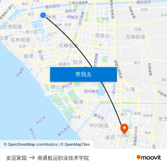 友谊家园 to 南通航运职业技术学院 map