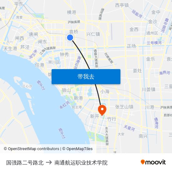 国强路二号路北 to 南通航运职业技术学院 map