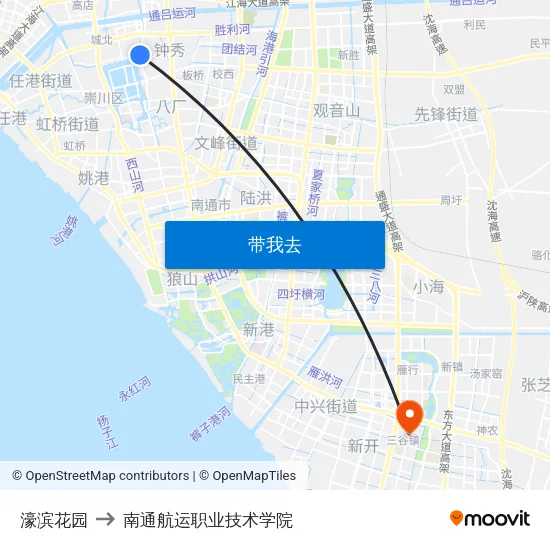 濠滨花园 to 南通航运职业技术学院 map