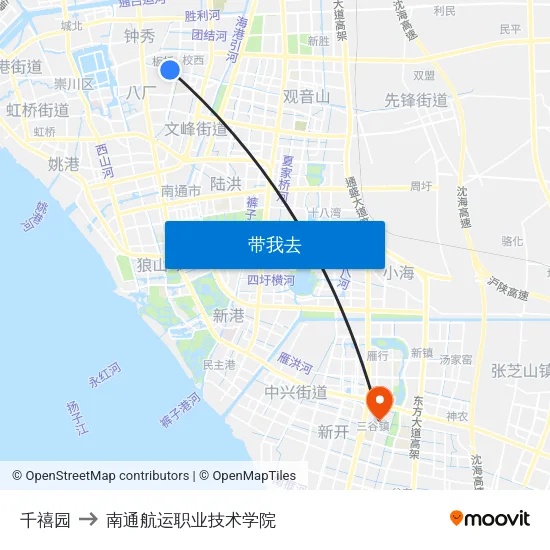 千禧园 to 南通航运职业技术学院 map