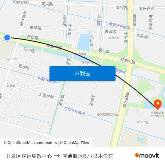 开发区客运集散中心 to 南通航运职业技术学院 map
