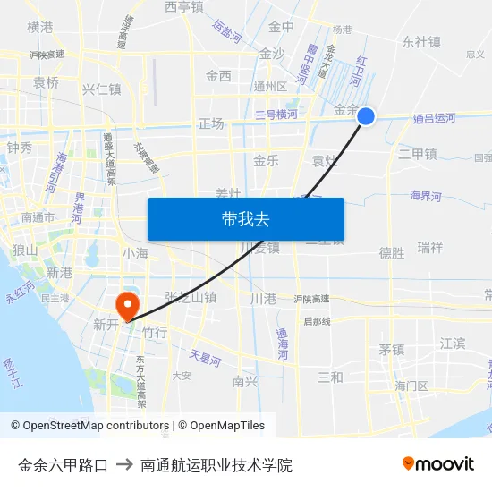 金余六甲路口 to 南通航运职业技术学院 map