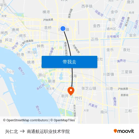 兴仁北 to 南通航运职业技术学院 map