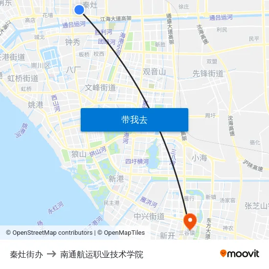 秦灶街办 to 南通航运职业技术学院 map