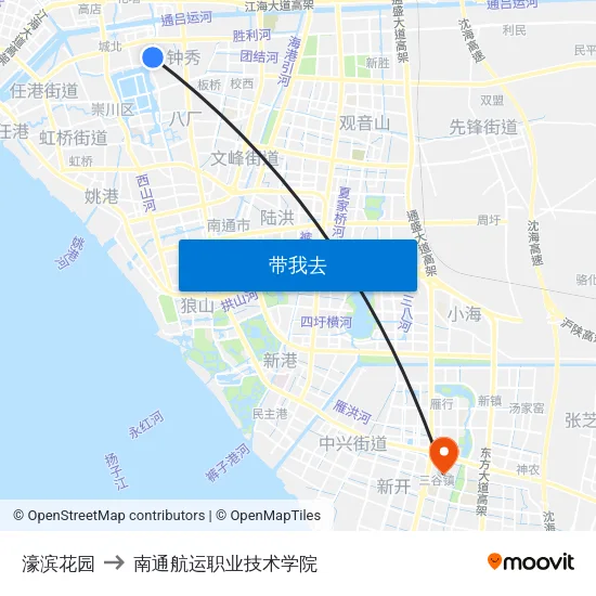 濠滨花园 to 南通航运职业技术学院 map