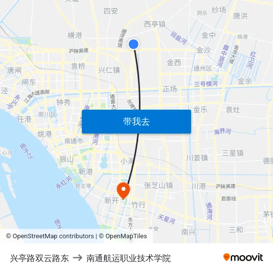 兴亭路双云路东 to 南通航运职业技术学院 map