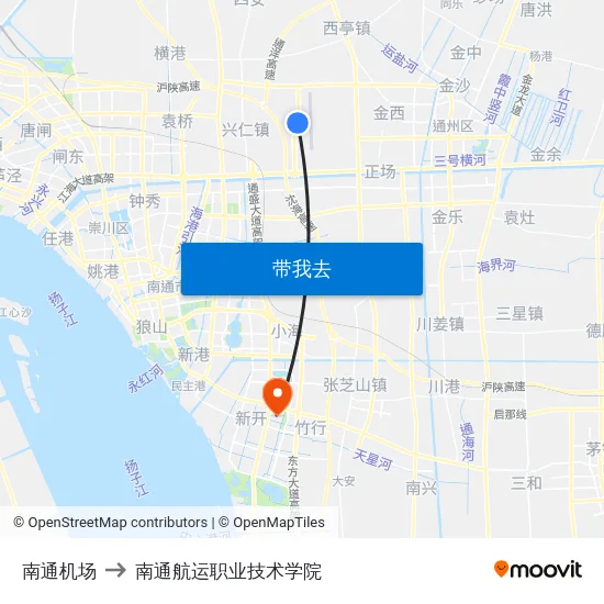 南通机场 to 南通航运职业技术学院 map