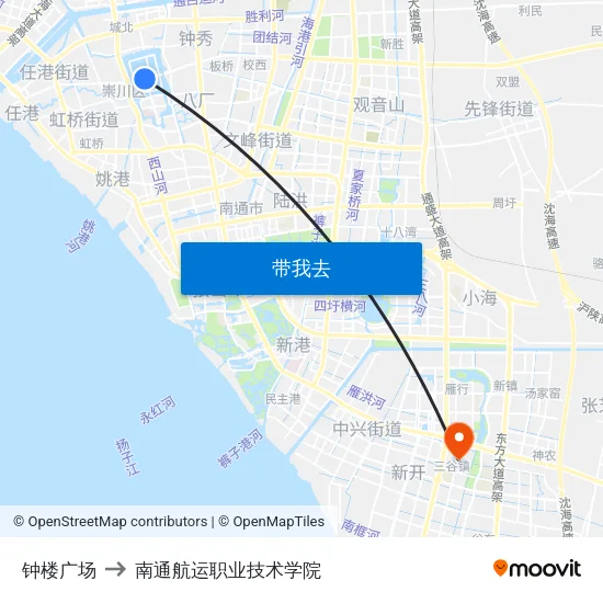 钟楼广场 to 南通航运职业技术学院 map