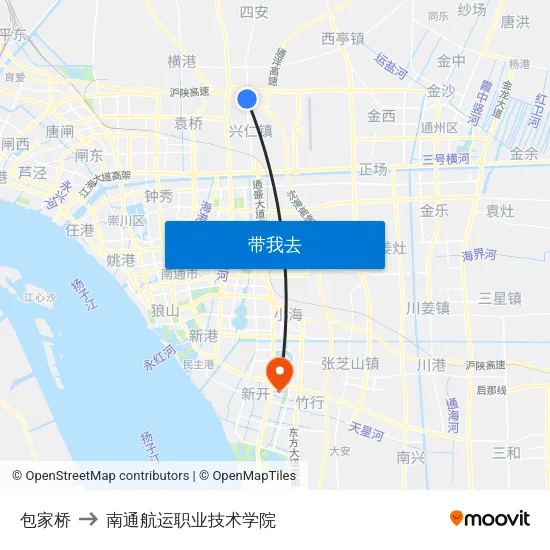 包家桥 to 南通航运职业技术学院 map