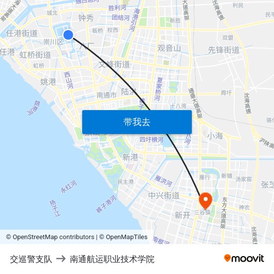 交巡警支队 to 南通航运职业技术学院 map