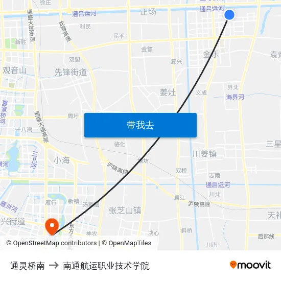 通灵桥南 to 南通航运职业技术学院 map
