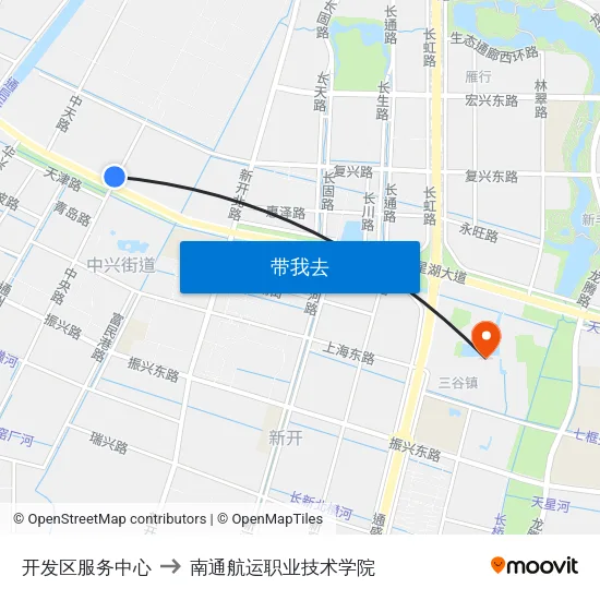 开发区服务中心 to 南通航运职业技术学院 map