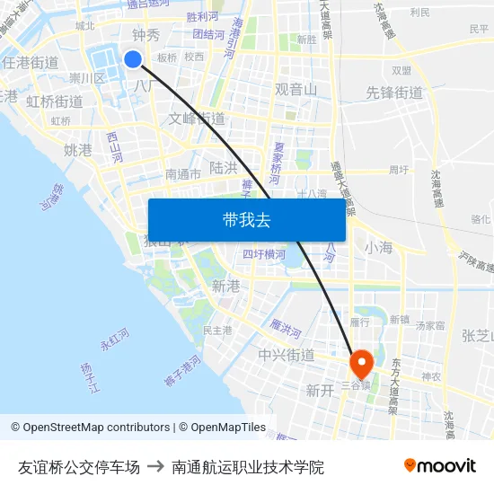 友谊桥公交停车场 to 南通航运职业技术学院 map