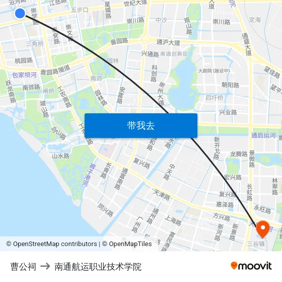 曹公祠 to 南通航运职业技术学院 map