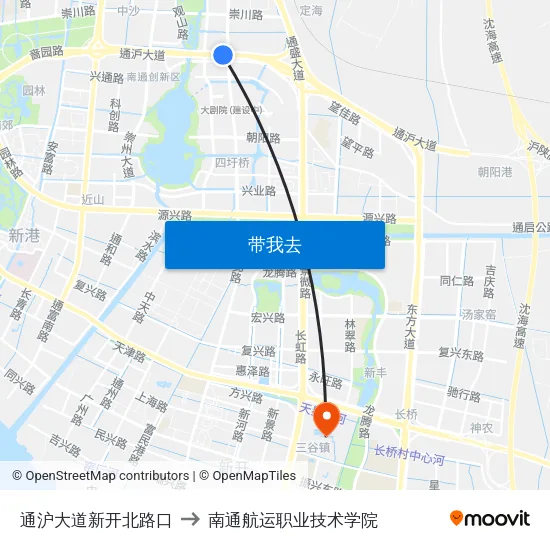 通沪大道新开北路口 to 南通航运职业技术学院 map