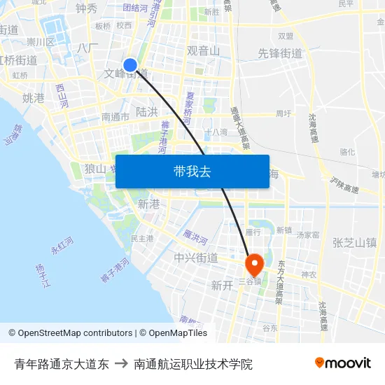 青年路通京大道东 to 南通航运职业技术学院 map