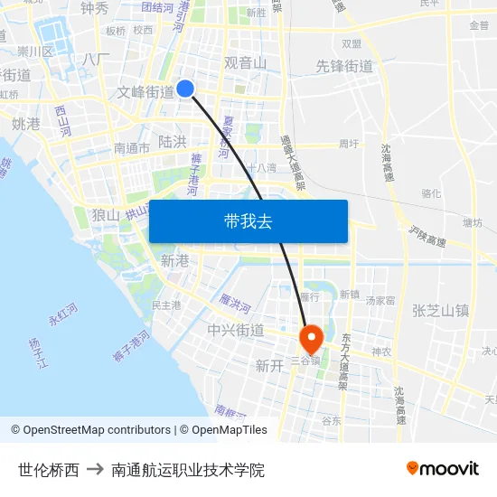 世伦桥西 to 南通航运职业技术学院 map
