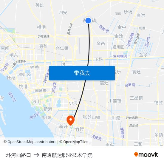 环河西路口 to 南通航运职业技术学院 map