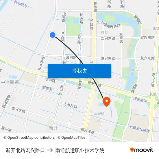 新开北路宏兴路口 to 南通航运职业技术学院 map