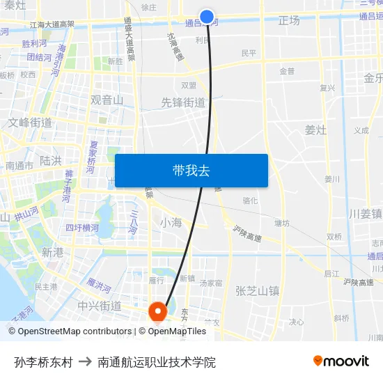 孙李桥东村 to 南通航运职业技术学院 map