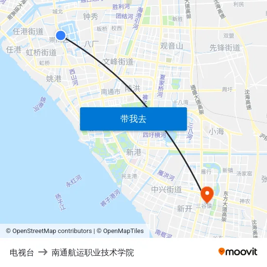 电视台 to 南通航运职业技术学院 map
