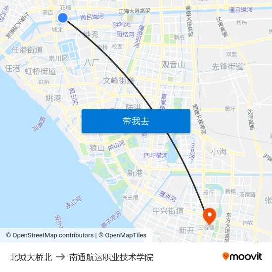 北城大桥北 to 南通航运职业技术学院 map