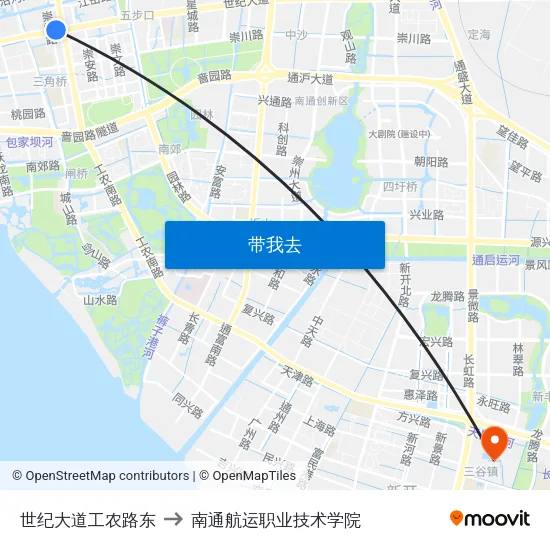 世纪大道工农路东 to 南通航运职业技术学院 map