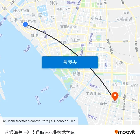 南通海关 to 南通航运职业技术学院 map