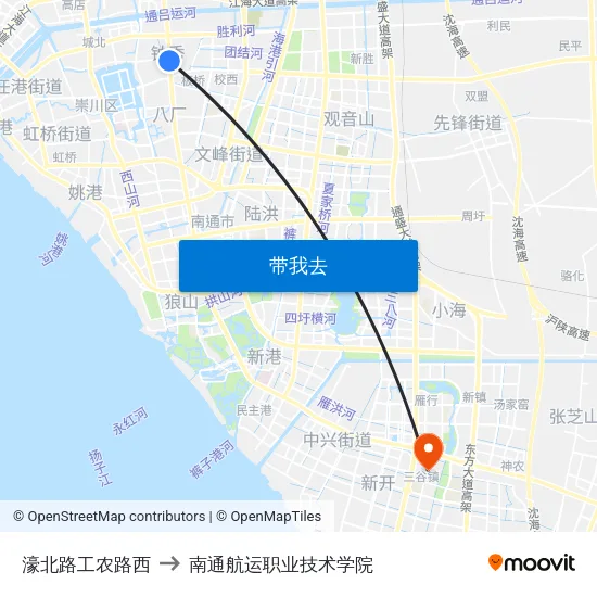濠北路工农路西 to 南通航运职业技术学院 map