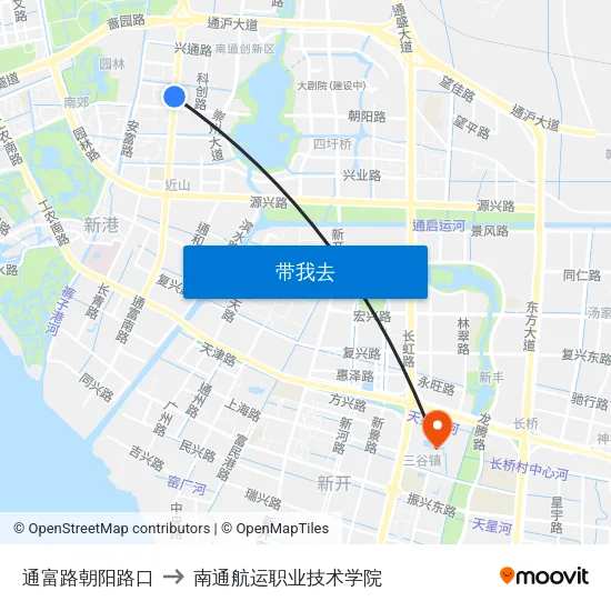 通富路朝阳路口 to 南通航运职业技术学院 map