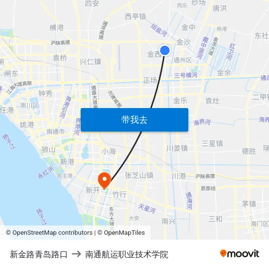 新金路青岛路口 to 南通航运职业技术学院 map