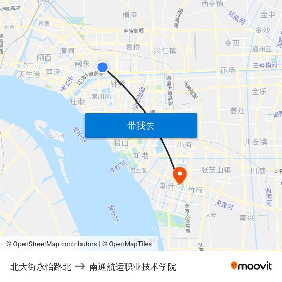 北大街永怡路北 to 南通航运职业技术学院 map