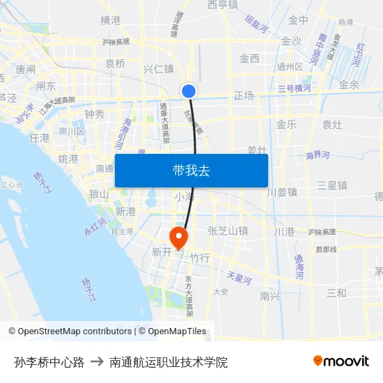 孙李桥中心路 to 南通航运职业技术学院 map