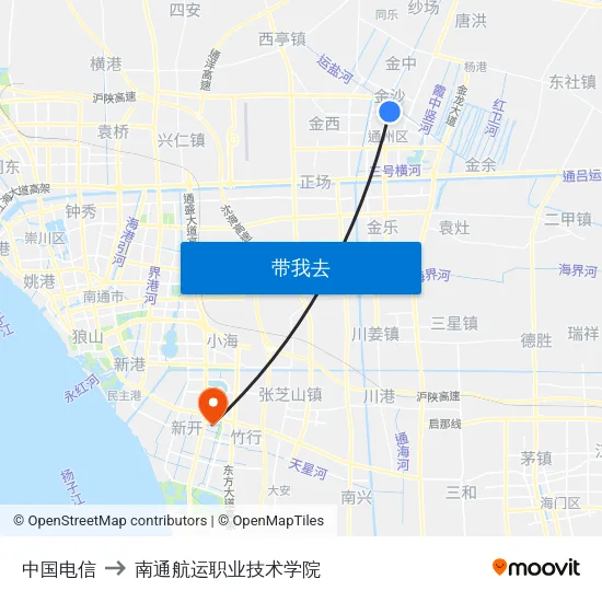 中国电信 to 南通航运职业技术学院 map