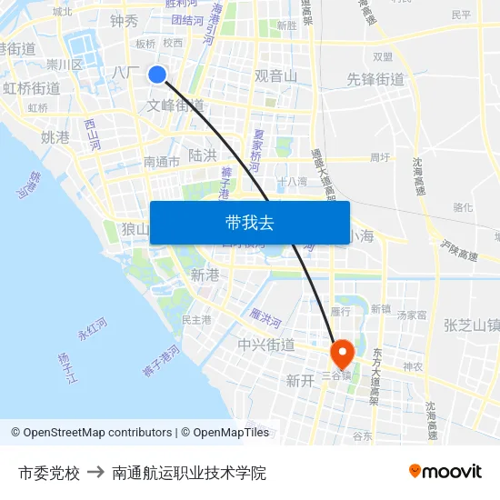 市委党校 to 南通航运职业技术学院 map