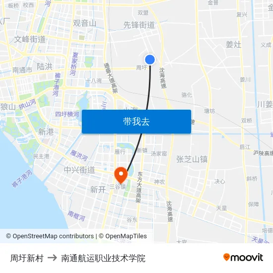 周圩新村 to 南通航运职业技术学院 map