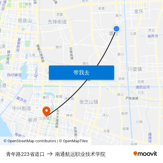 青年路223省道口 to 南通航运职业技术学院 map