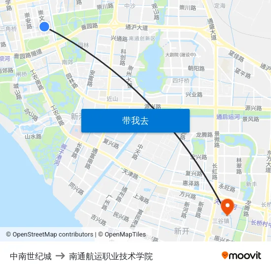 中南世纪城 to 南通航运职业技术学院 map