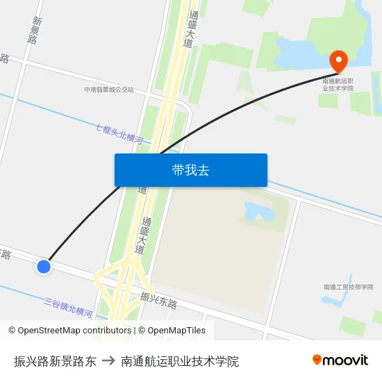 振兴路新景路东 to 南通航运职业技术学院 map