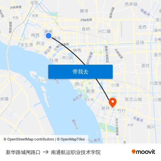 新华路城闸路口 to 南通航运职业技术学院 map