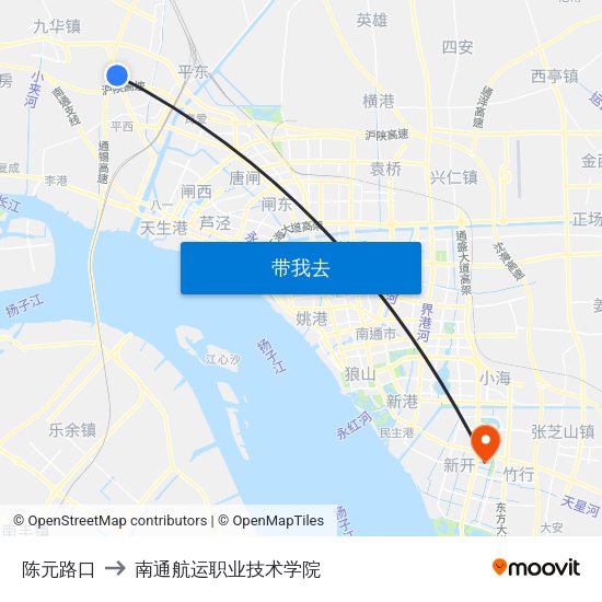 陈元路口 to 南通航运职业技术学院 map