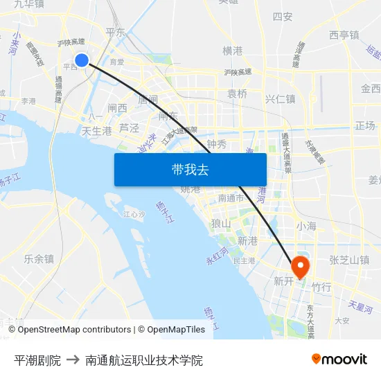 平潮剧院 to 南通航运职业技术学院 map