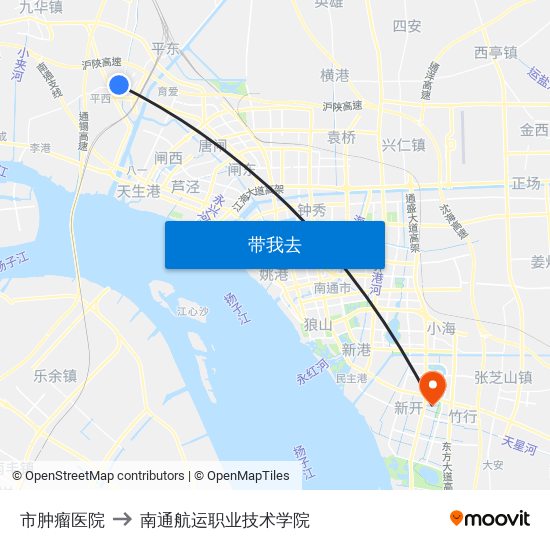 市肿瘤医院 to 南通航运职业技术学院 map