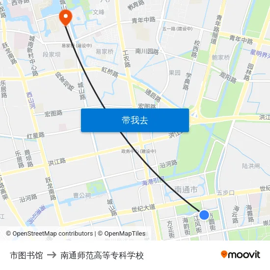 市图书馆 to 南通师范高等专科学校 map
