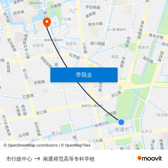 市行政中心 to 南通师范高等专科学校 map
