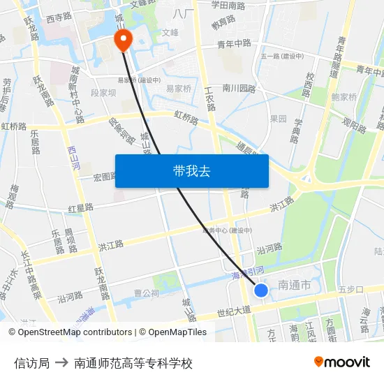 信访局 to 南通师范高等专科学校 map