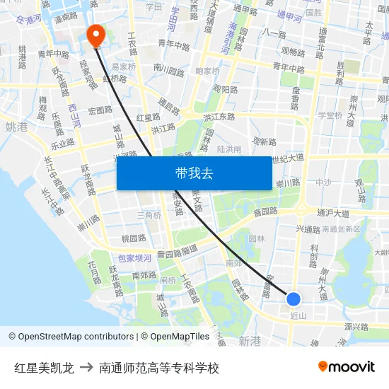 红星美凯龙 to 南通师范高等专科学校 map