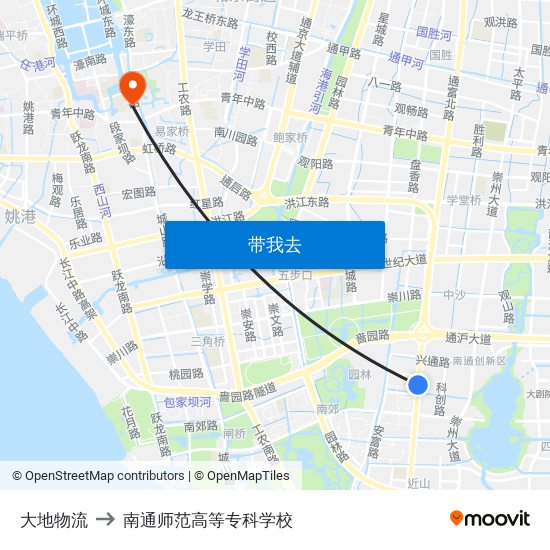 大地物流 to 南通师范高等专科学校 map