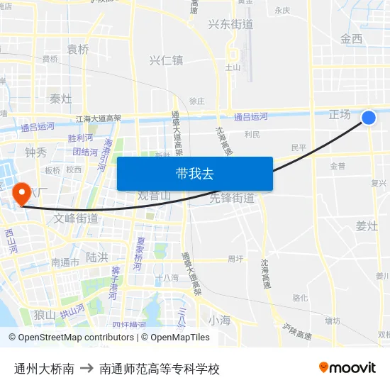 通州大桥南 to 南通师范高等专科学校 map