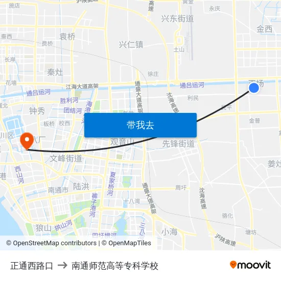 正通西路口 to 南通师范高等专科学校 map